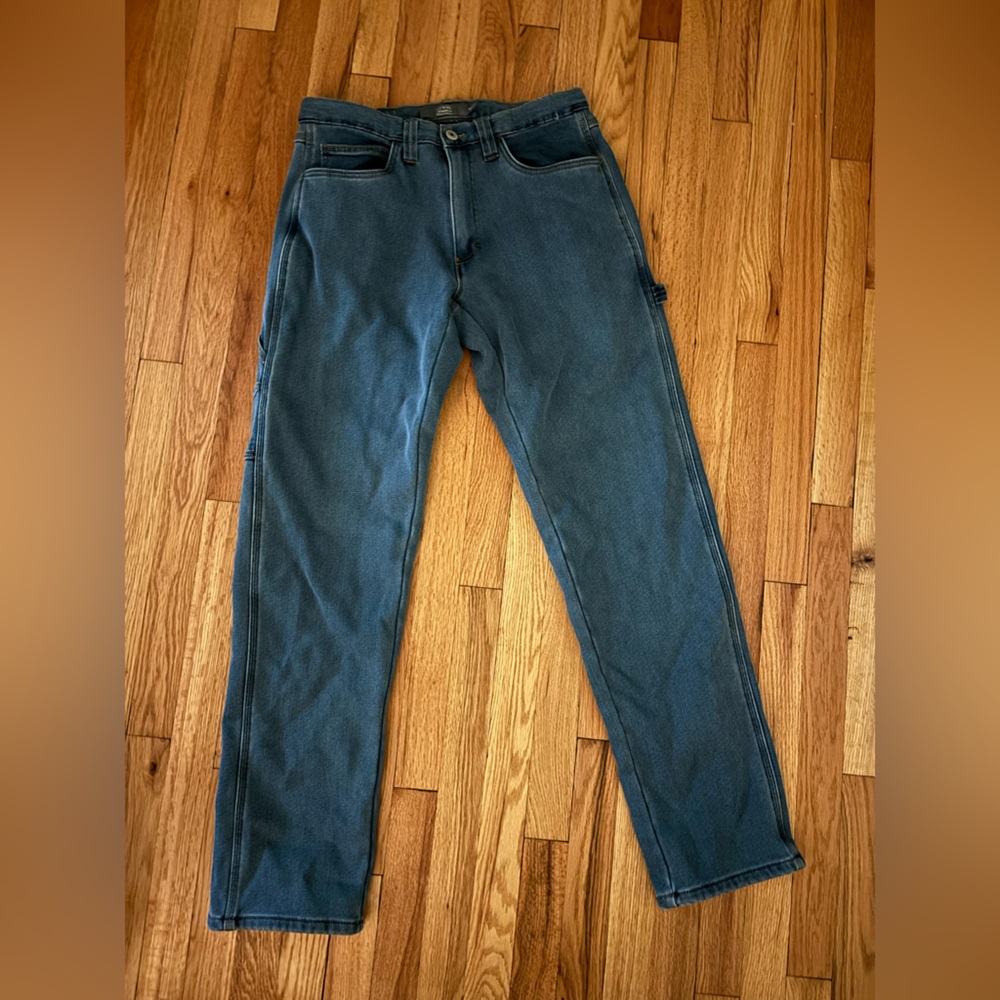 Fleece Lined Blue Straight Leg Denim Jeans